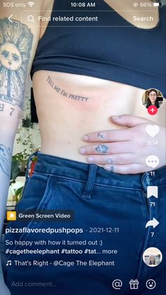 a woman with tattoos on her stomach and the caption reads, i'm in pretty