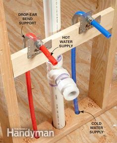 an image of plumbing in the wall with pipes and fittings attached to each side