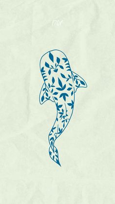 a drawing of a dolphin with leaves on it's back