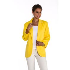 Yellow 3/4 Sleeve Fashion Lady Suit Spring 3/4 Sleeve Business Casual Blazer, 3/4 Sleeve Blazer For Office In Spring, Classic 3/4 Sleeve Office Blazer, Spring Office Wear Outerwear With 3/4 Sleeves, Classic Blazer With 3/4 Sleeves For Work, Classic Workwear Blazer With 3/4 Sleeve, Lady Suit, Cozy Coats, Trendy Jackets