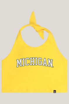 Our tailgate top comes with adjustable top and back straps. Think about it as a halter bandana. About the style: - 95% Cotton, 5% Spandex - Body hugging, easy to adjust - Front lined. Option to go braless University Of Michigan Tailgate, Michigan Tailgate, Michigan Apparel, Vinyl Logo, College Gear, Logo Application, Clothes Jewelry, School Pride, Tie Design