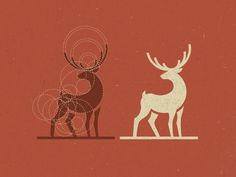 two deer standing next to each other on a red background