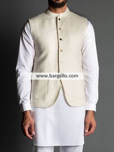 Off-White Mens Waistcoat UK USA Canada Australia Norway Sweden Saudi Arabia Kurta Pajama Sadri, Classic White Vest With Buttons, Tailored White Vest For Semi-formal Occasions, Classic White Sleeveless Outerwear, White Sleeveless Formal Outerwear, White Nehru Jacket For Winter Formal Events, Waistcoat Designs, Men Waistcoat, Wedding Waistcoats