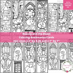 the beauty and the beast coloring bookmarks / cards