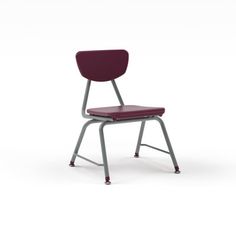 a school chair with a maroon seat and metal frame, viewed from the front on an isolated white background