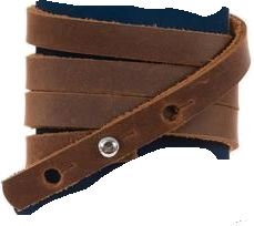 a brown leather belt with metal buckles on the side and two rows of blue straps