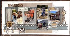 a scrapbook page with horses, farm animals and people