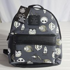 *New* Disney The Nightmare Before Christmas Bioworld Mini Backpack Black Black Disney Backpack For Halloween, Themed Black Bag With Character Print, Black Themed Bag With Character Print, Black Disney Bags With Character Print, Black Standard Backpack With Character Print, Black Backpack With Zipper For Disney Fan Events, The Nightmare Before Christmas, Pretty Bags, The Nightmare