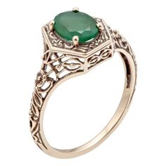 10k-yellow-gold-vintage-style-genuine-oval-emerald-filigree-ring Antique Emerald Engagement Ring, Oval Emerald Ring, Emerald Promise Ring, May Birthstone Rings, Old Rings, Emerald Rings, Golden Birthday, Engagement And Wedding Rings, Hot Jewelry