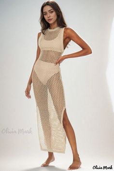 Olivia Mark - Mesh Knitted Sleeveless Top and Beach Skirt Cover-up: The Perfect Choice for Your Vacation Sleeveless Fitted Crochet Dress For Beach, Fitted Sleeveless Summer Cover-up, Sleeveless Stretch Cover-up For Beachwear, Sleeveless Stretch Beachwear Cover-up, Stretch Sleeveless Beachwear Cover-up, Fitted Sleeveless Bohemian Cover-up, Fitted Bohemian Sleeveless Cover-up, Fitted Sleeveless Beach Season Cover-up, Sleeveless Beige Cover-up For Beachwear