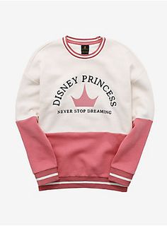 DisneyPrincess Never Stop Dreaming 2-Tone Crewneck - BoxLunch Exclusive Classic Mickey Mouse, Pink Crown, Stop Dreaming, Faux Leather Backpack, Never Stop Dreaming, Disney Addict, Comfortable Sweater, Loungefly Disney, Disney Stuff