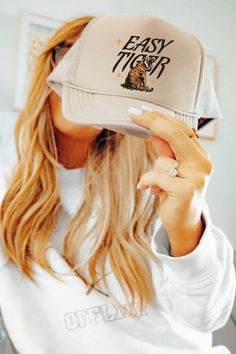 Easy Tiger Trucker hat is sure to be your go to!!  Wear it on days you want to make a statement or the accessory to the perfect outfit or on days you just dont want to fix your hair.  Adjustable Snap Back Foam Trucker Bachelorette Hats, Cowgirl Vintage, Funny Trucker Hat, Retro Cowgirl, Girls Trips, Classy Cowgirl, Trucker Humor, Cowgirl Bachelorette, Chapeau Cowboy