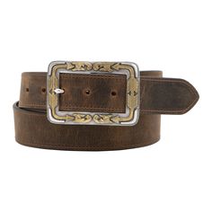 Product Details: Brown strap western belt Antique silver boxed buckle with antique gold decorative arrows Brown Belt width: 1 1/2" Buckle finish: Antique gold and silver Includes snaps that allow you to change out the buckle Note: Western belts tend to run small, please consider when ordering Classic Concho Belt Buckles For Rodeo, Classic Antique Belt Buckles For Ranch, Western Gold Belt With Antique Buckle, Gold Western Belt For Western-themed Events, Western Style Gold Belts For Western-themed Events, Formal Adjustable Belt With Antique Buckle, Gold Western Belt Buckles For Formal Wear, Gold Western Belt Buckles For Formal Occasion, Western Gold Belt With Concho