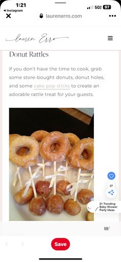 an iphone screenshot of doughnuts on skewers with the text donut rattles if you don't have the time to cook, grab grab