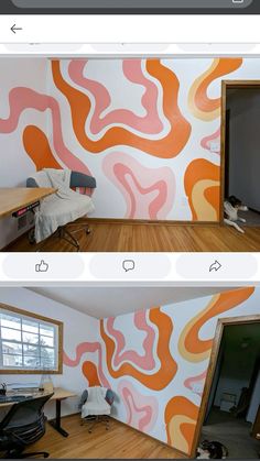 two pictures of the same room with different colors