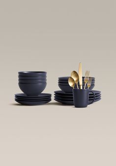 midnight-matte-gold Set A Table, Big Spoon, Clay Set, Essentials Set, Small Spoon, Dinner Fork, Big Bowl, Dessert Spoons, Crafts Beautiful