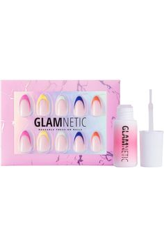 Glamnetic Sprinkles Press On Nails and Brush On Nail Glue Rainbow French Tip Nails Mess Free, Brush Tip Applicator 24 Nails with Glue Rainbow French Tip Nails, Rainbow French, Tip Nails, Nails For Kids, Free Brush, Nail Glue, French Tip Nails, Glue On Nails