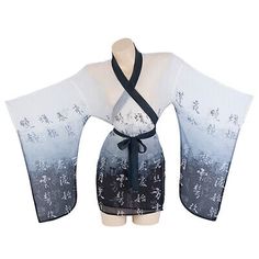 Great Shopping Women Ethnic Sheer Kimono Yukata Robe Bathrobe Japanese Chiffon Mesh Sexy, Women's Sexy clothing Kimono Outfit, White Kimono, Dress Lingerie, Sheer Kimono, Blue Kimono, Anime Clothing, Lingerie Dress, Japanese Outfits, Kimono Dress