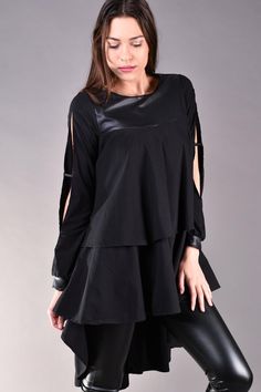 Cheap Fabric, Oversized Tunic, Black Tunic, Edgy Look, Long Sleeve Tunic, Womens Tunics, Layers Design, Womens Clothing Tops, Loose Fitting