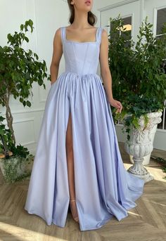 Become a renaissance icon in the Periwinkle Skies Corset Gown. Play queen for the day in your bucolic chateau and bake heavenly lavender lemon macarons. Fill your pockets with lavender while you run around barefoot, your floor-length gown trailing... Prom Dress With Pockets, Sparkle Prom Dress, Corset Gown, A Line Evening Dress, Prom Dresses With Pockets, Simple Prom Dress, Satin Evening Dresses, Homecoming Dresses Long, Pretty Prom Dresses