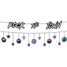 rock the town christmas ornament hanging from a line with ornaments attached to it