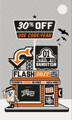 an advertisement with the words flash sale written in black and orange on top of it