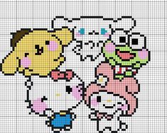 a cross stitch pattern with two cartoon characters