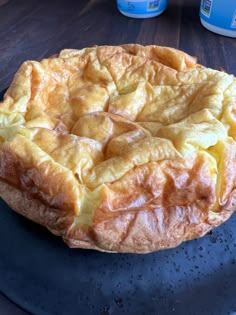 a pie sitting on top of a blue plate