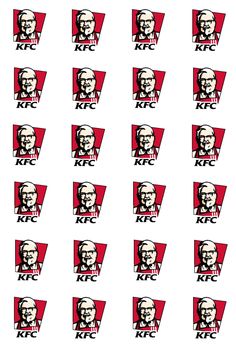 an image of many different faces in red and black on a white background with the words kfc