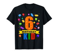 a black shirt with the number six and balloons on it that says, 6th birthday kid