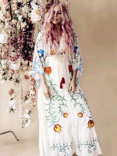 Spring Autumn Women Loose Casual Kimono Floral embroidered Maxi Dress Boho Ruffle Hem Beach Dresses - Black,M Bohemian V-neck Embroidered Dress For Brunch, Spring Festival Embroidered V-neck Dress, V-neck Embroidered Maxi Dress For Summer, Embroidered Short Sleeve Maxi Dress For Summer, Summer Embroidered Short Sleeve Maxi Dress, Casual Summer Maxi Dress With Embroidered Hem, Summer Embroidered Maxi Dress With Short Sleeves, Summer Embroidered Dresses For Beach Season, Long Sleeve Boho Dress For Spring Beach Cover-up