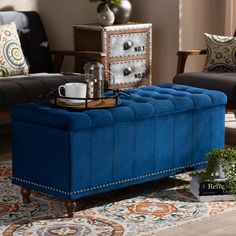 Baxton Studio Kaylee Modern and Contemporary Navy Blue Velvet Fabric Upholstered Button-Tufted Storage Ottoman Bench FredCo theFredCo Navy Blue Velvet Fabric, Blue Velvet Fabric, Brown Legs, Tufted Storage Ottoman, Modern Ottoman, Navy Blue Velvet, Storage Ottoman Bench, Baxton Studio, Elegant Bedroom