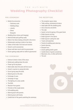 Wedding Photography Shot List Photographer Wedding Shot List, Photography Shot List Wedding, Wedding Day Shot List, Wedding Shot List For Photographer, Wedding Photography Shot List, Wedding Photography Guide, Photography Checklist, Wedding Photo Checklist, Photography List