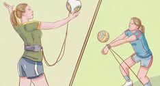 two women are playing volleyball with each other