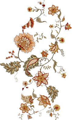 an embroidered design with flowers and leaves