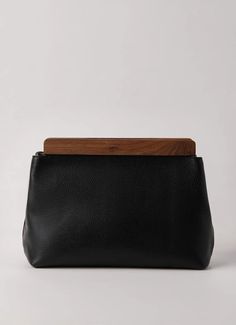 Luxurious Black Genuine Leather Clutch Handbag Walnut Wood Accents clutch LUNARITY GARAGE Evening Leather Clutch With Smooth Grain, Leather Clutch With Smooth Grain For Evening, Smooth Grain Leather Clutch For Evening, Elegant Black Clutch With Leather Lining, Luxury Smooth Grain Pouch Clutch, Rectangular Clutch With Smooth Grain For Evening, Rectangular Evening Clutch With Smooth Grain, Formal Clutch With Smooth Grain In Pouch Shape, Rectangular Smooth Grain Clutch For Evening