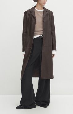 MASSIMO DUTTI LONG STRAIGHT NAPPA LEATHER COAT ~ SIZE LARGE ~ NWT ~ SOLD OUT! Kate Middleton Massimo Dutti, Long Brown Leather Coat, Soft Leather Outerwear For Winter Workwear, Soft Leather Outerwear For Winter Professional Wear, Soft Leather Winter Outerwear For Work, Elegant Brown Leather Long Coat, Elegant Long Brown Leather Jacket, Long Leather Outerwear For Fall, Classic Long Leather Jacket For Work