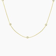 Bezel Strand 18 in. Diamond Necklace (2/3 ct. tw) - 18K Yellow Gold. Bezel-set diamonds are evenly spaced along a delicate chain in this classic and elegant necklace. Diamond Strand Necklace, Mom Ring, Manifestation Board, Bezel Set Diamond, Elegant Necklace, Delicate Chain, Brilliant Earth, Elegant Necklaces, Bezel Diamond