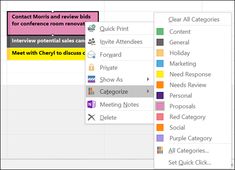 two screens showing the menus for each meeting in microsoft office 365 and outlook 2013