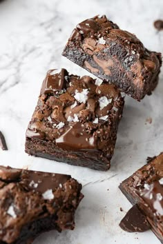 chocolate brownies with sea salt on top and the words almost homemade brownies better up your brownie mix