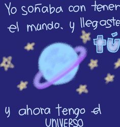 the words are written in spanish and english on a blue background with an image of saturn