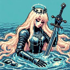 Female Doom Slayer Fanart, Anime Swords Woman, D&d Aesthetic, Pixel Art Hair, Cowgirl Oc, Female Knight Art, Valkyrie Aesthetic, Pixel Art Pfp