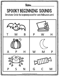 a halloween themed worksheet for beginning sounds