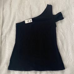 One Shoulder Black Shirt. Size Medium. Tags Still On. Casual Sleeveless T-shirt For Night Out, Black Cotton Top For Night Out, Casual Black Shirt For Night Out, Casual Striped Shirt, Lace Sleeve Top, Pink Long Sleeve Shirt, Grey Leopard Print, Striped Turtleneck, Black Long Sleeve Top