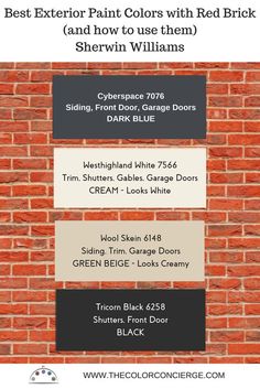 the exterior paint colors with red brick are shown in black, white and tans