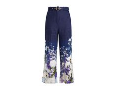 Luxury Designer Pants With Floral Embroidery, Luxury Embroidered Blue Pants, Luxury Elegant Bottoms With Embroidered Border, Kick Flare Pants, Kick Flares, Printed Linen, Linen Pants, Diane Von Furstenberg, Flare Pants