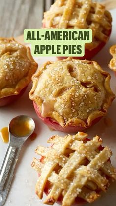 an image of apple pies with the words all - american apples above it and spoon