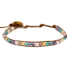 The Saturday Night single wrap bracelet is made with semi-precious stones and an adjustable cotton cord with three size options. Adjust to your perfect fit and snip off any excess cord. Colors: Purple, Green, Blue, Yellow, Rose, Brown Cord Materials: Crystal Beads, Coconut Clasp, Adjustable Cotton Cord Length: 6.5" (first closure), 8.5" (last closure) Handmade by female artisans in Thailand. Colors Purple, Bracelets Handmade Beaded, Coconut Shell, Semi Precious Stones, Women Artisans, Cotton Cord, Saturday Night, Yellow Rose, Purple Green