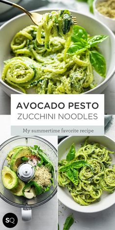 avocado pesto zucchini noodles in a food processor