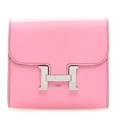 This is an authentic HERMES Epsom Constance Compact Passant Wallet in 5P Pink. This compact essential wallet is crafted of fine stamped leather in pink and features a palladium H closure. This opens to a smooth compact accordion style partitioned interior with card slots and a zipper compartment. Stamped Leather, Hermes Wallet, Hermes Constance, Hermes Handbags, Card Slots, Slots, Wallets, Wallet, Things To Sell